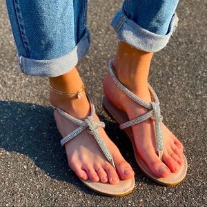 (4 PACK) Nude Rhinestone Strappy Sandal